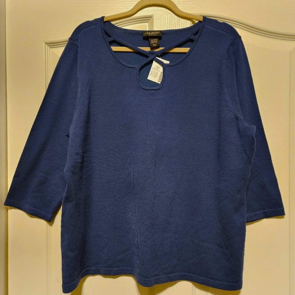 Lane Bryant Sweater Womens 18/20 Keyhole Neck Blue-Green/Teal 3/4 Sleeve NWT